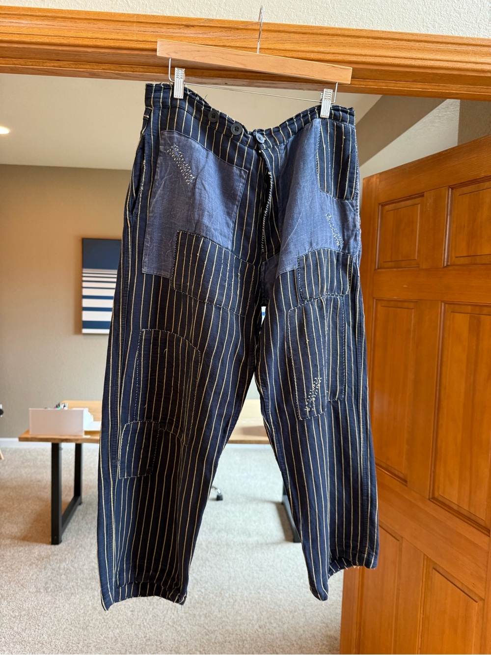 Magnolia Pearl Navy Pinstripe Patchwork Cargo Pants
